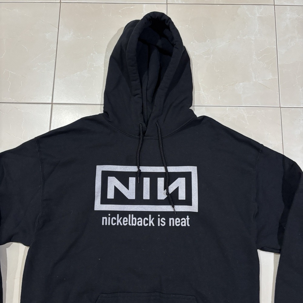 Vintage NIN Sweatshirt Nickelback Is Neat Nine Inch Nails Men's L Hoodie Funny